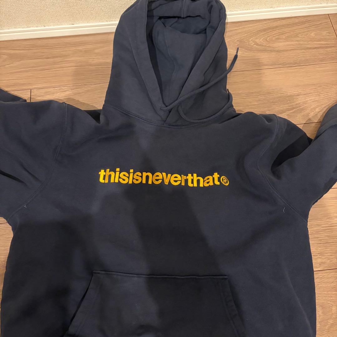 thisisneverthat ネイビー フード付きパーカー スウェット