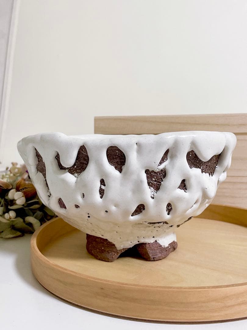 萩焼　山根清玩　鬼萩　割高台　新品　光彩庵　抹茶碗　楕円形　オーバル　陶器　作家