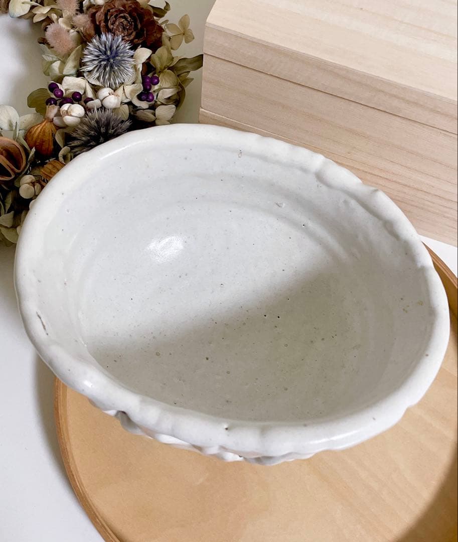 萩焼　山根清玩　鬼萩　割高台　新品　光彩庵　抹茶碗　楕円形　オーバル　陶器　作家