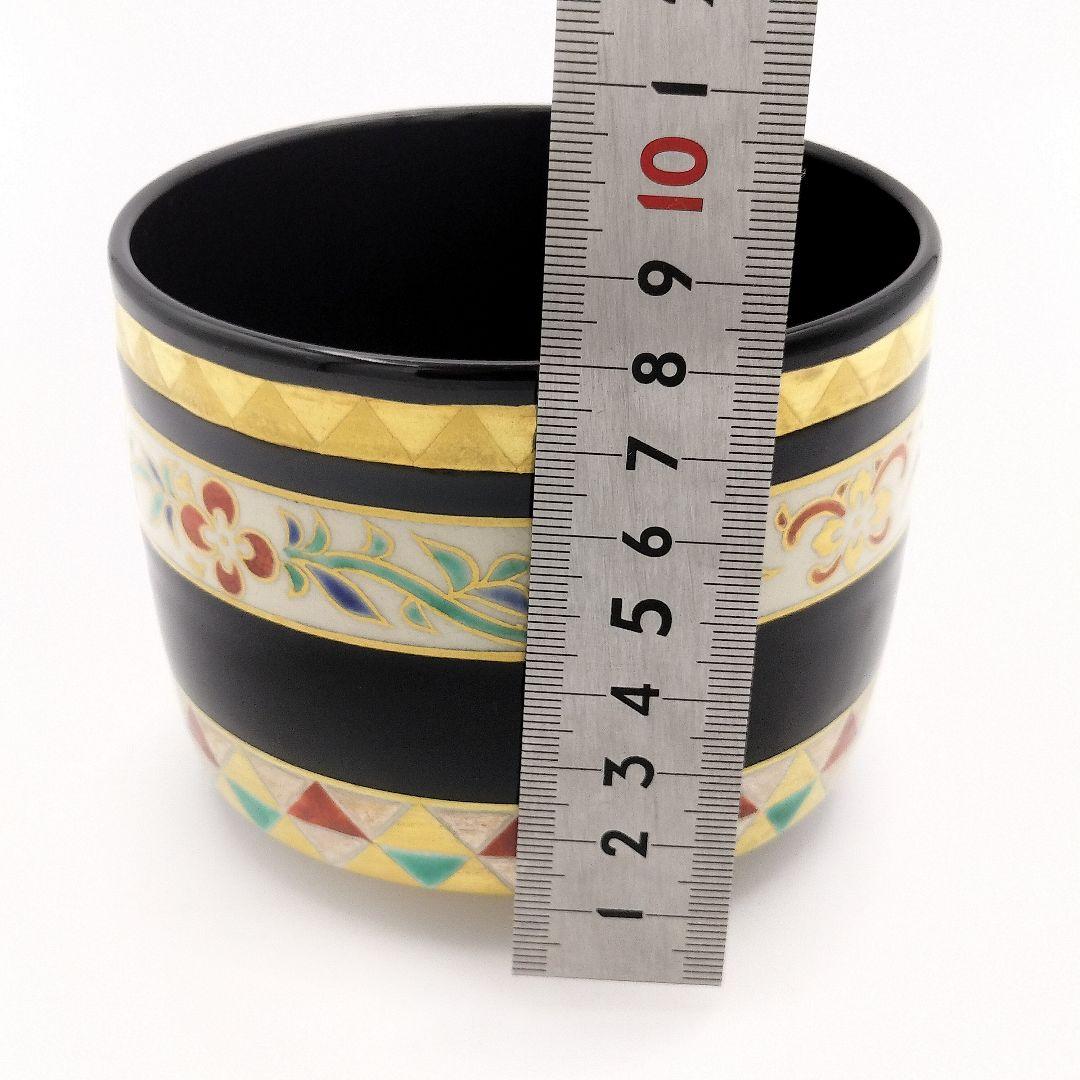 a380 筒茶碗　「通次阿山」　黒釉鱗唐草　茶碗　抹茶茶碗　古物　茶道具　茶道