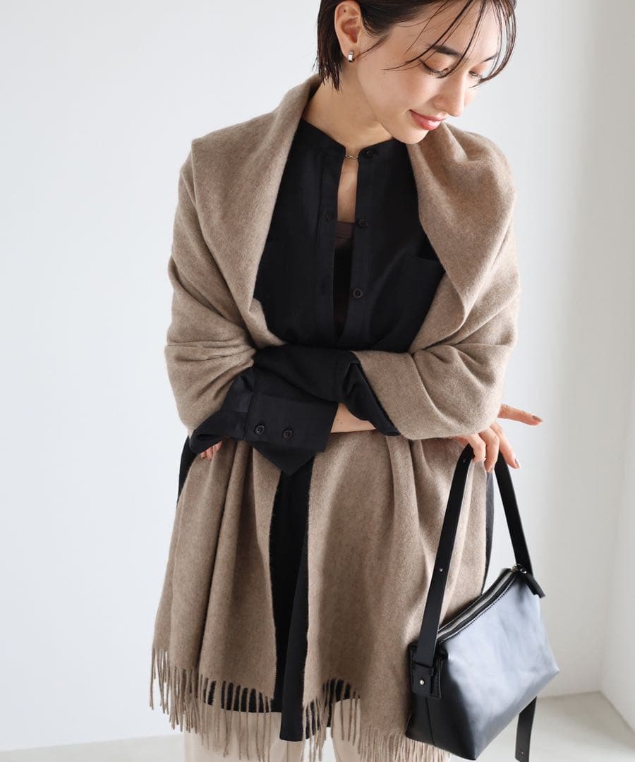 evernavy ベージュ　カシミヤ　大判　ストール　マフラー
