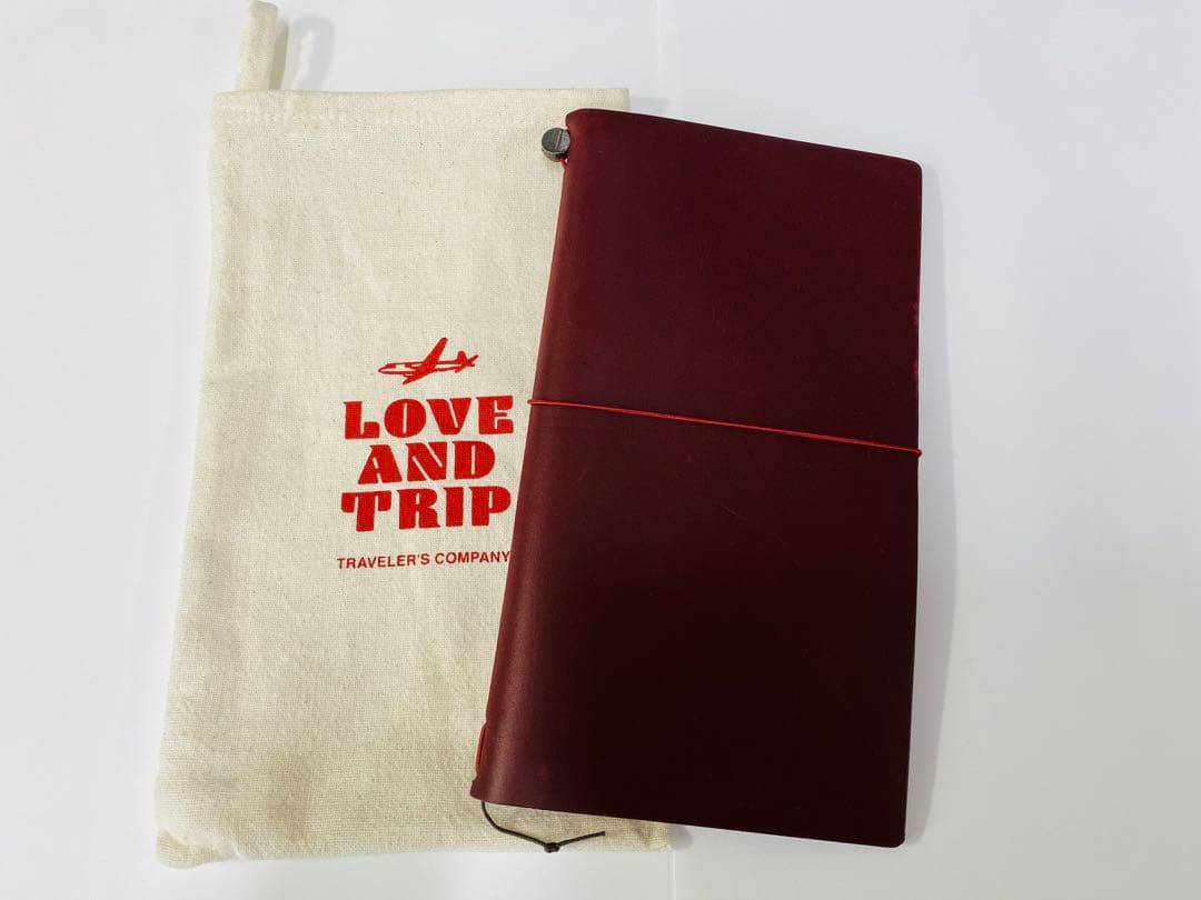 トラベラーズノート　レッド　LOVE&TRIP カバーとコットン袋のみ