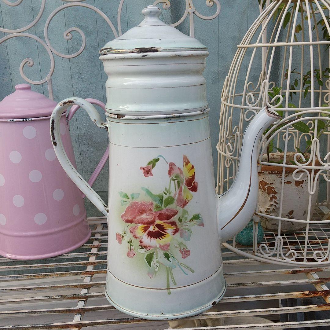 JAPY ホーロー パンジー柄 コーヒーポット