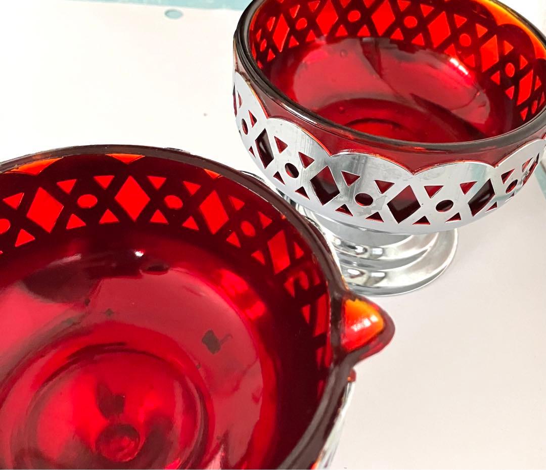 ビンテージ　Amberina ガラス　シュガー＆クリーマーセット