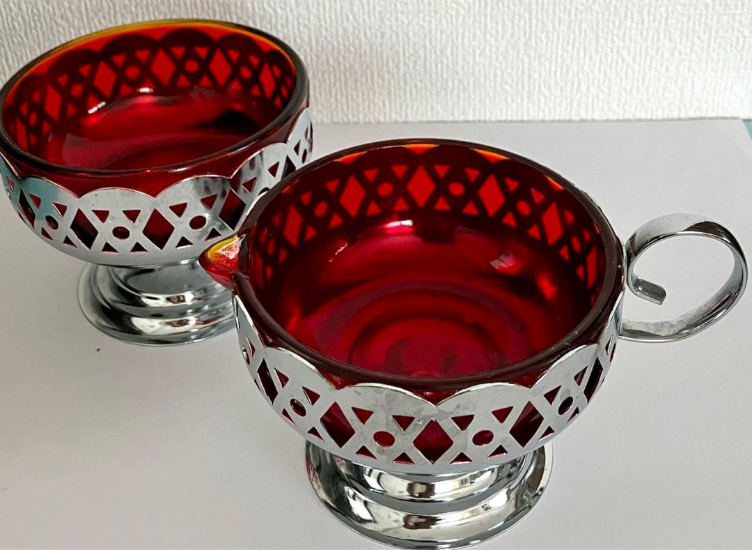 ビンテージ　Amberina ガラス　シュガー＆クリーマーセット