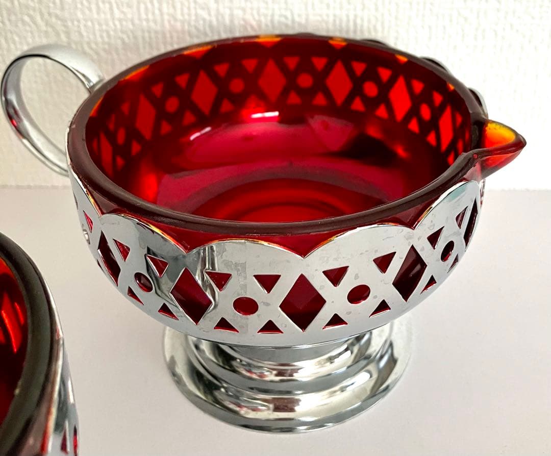 ビンテージ　Amberina ガラス　シュガー＆クリーマーセット