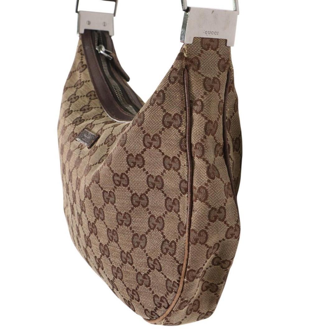 GUCCI グッチ GGキャンバス ハーフムーン　ワンショルダーバッグ 金具　茶