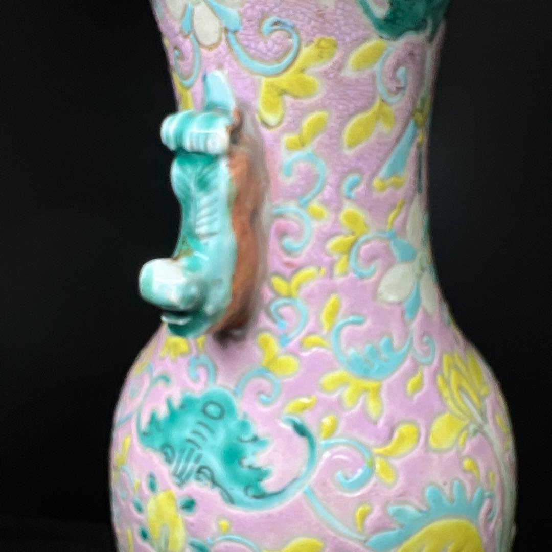中国清時代　粉彩花瓶　高さ約25㎝　東Y7-1208☆2Fトヒチル