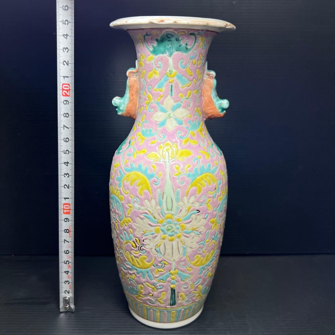 中国清時代　粉彩花瓶　高さ約25㎝　東Y7-1208☆2Fトヒチル