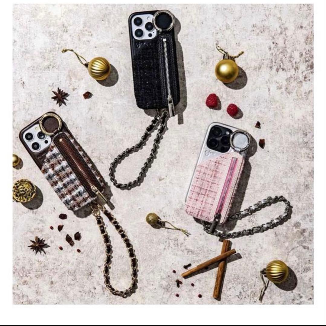 ajew ブラウン iPhoneケース チェーン付き