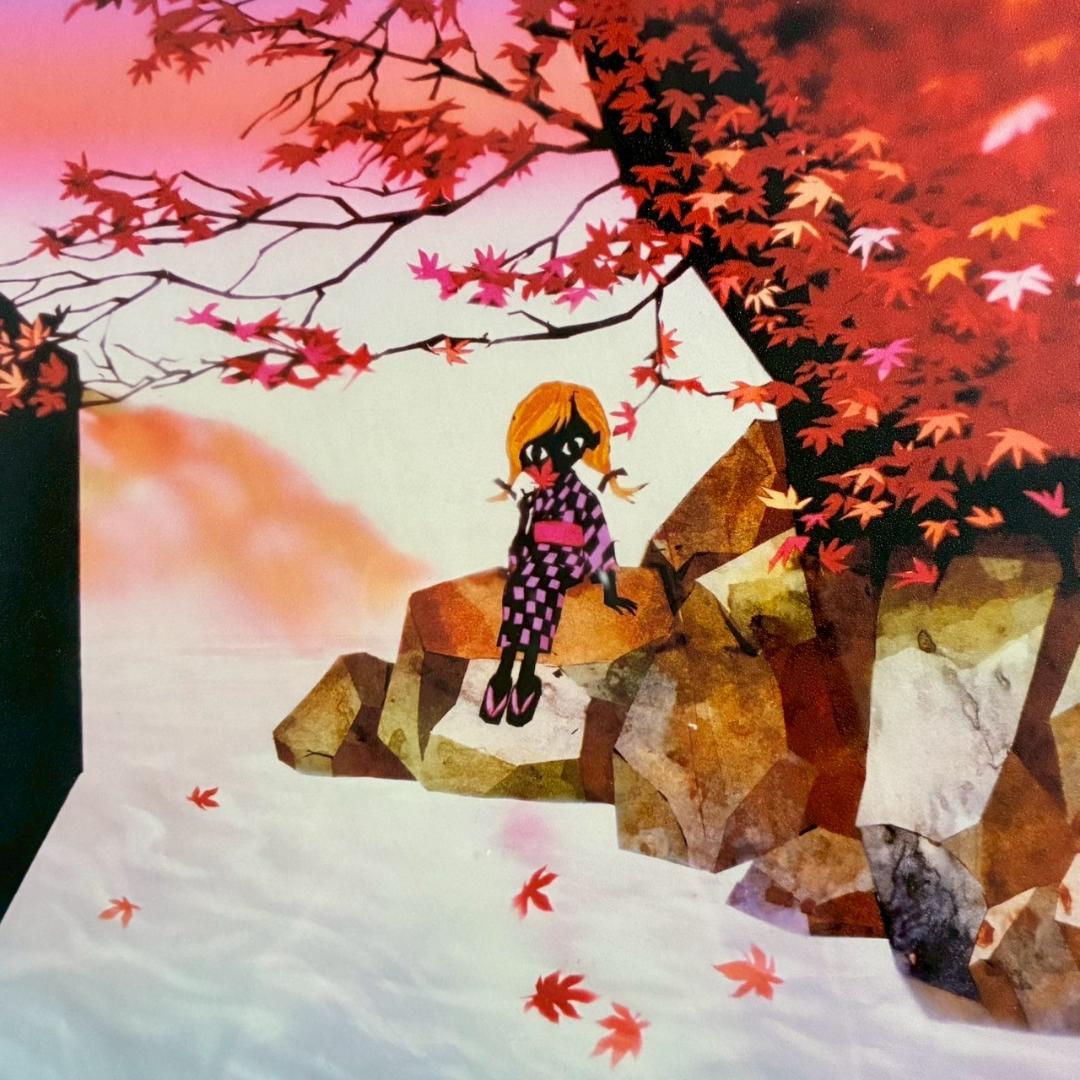 美品 藤城清治「日本の愛唄歌10月 紅葉」レフグラフ 直筆サイン入 楽譜付