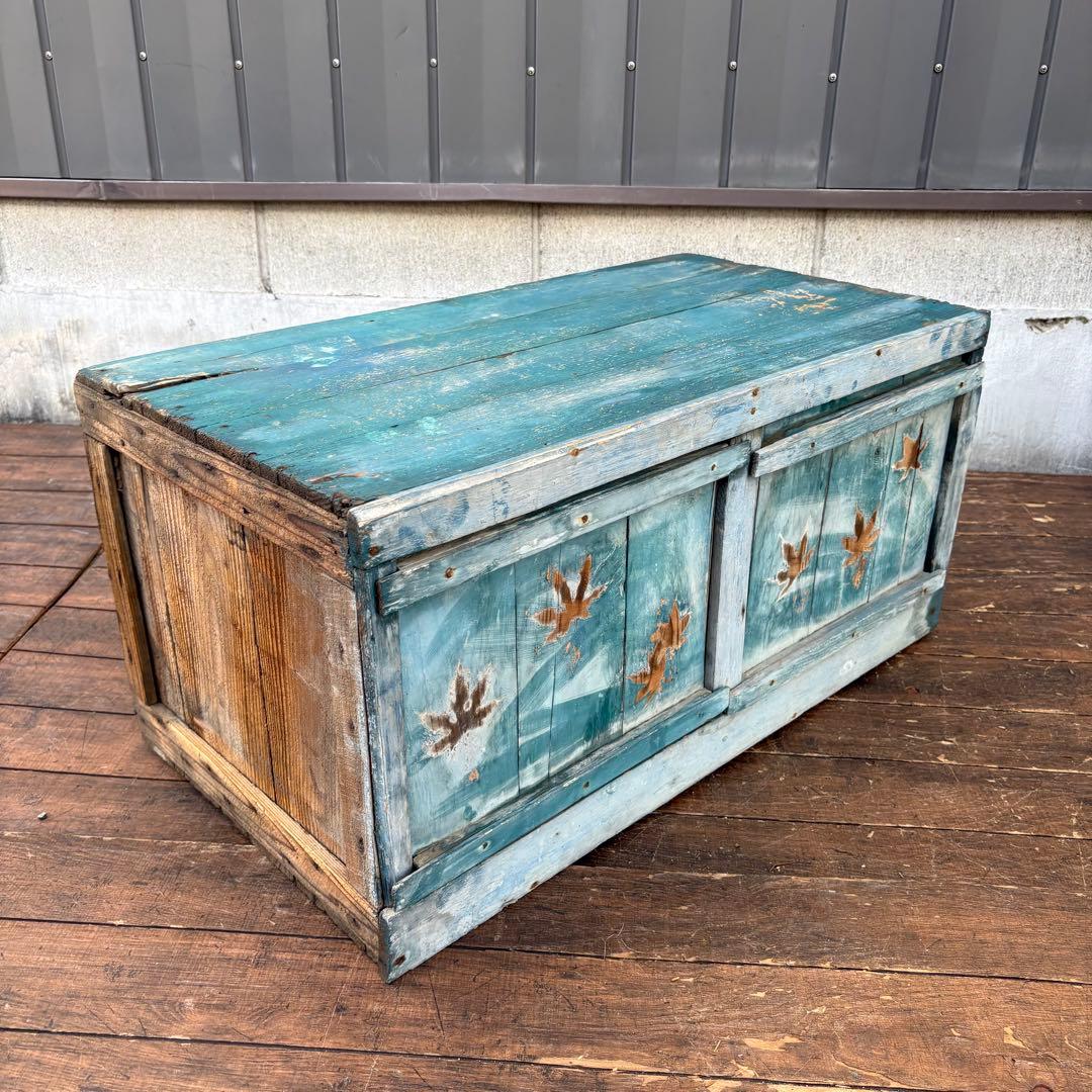 昭和レトロ 古道具 アンティーク もみじ柄 木箱 飾り棚 収納ボックス シャビー