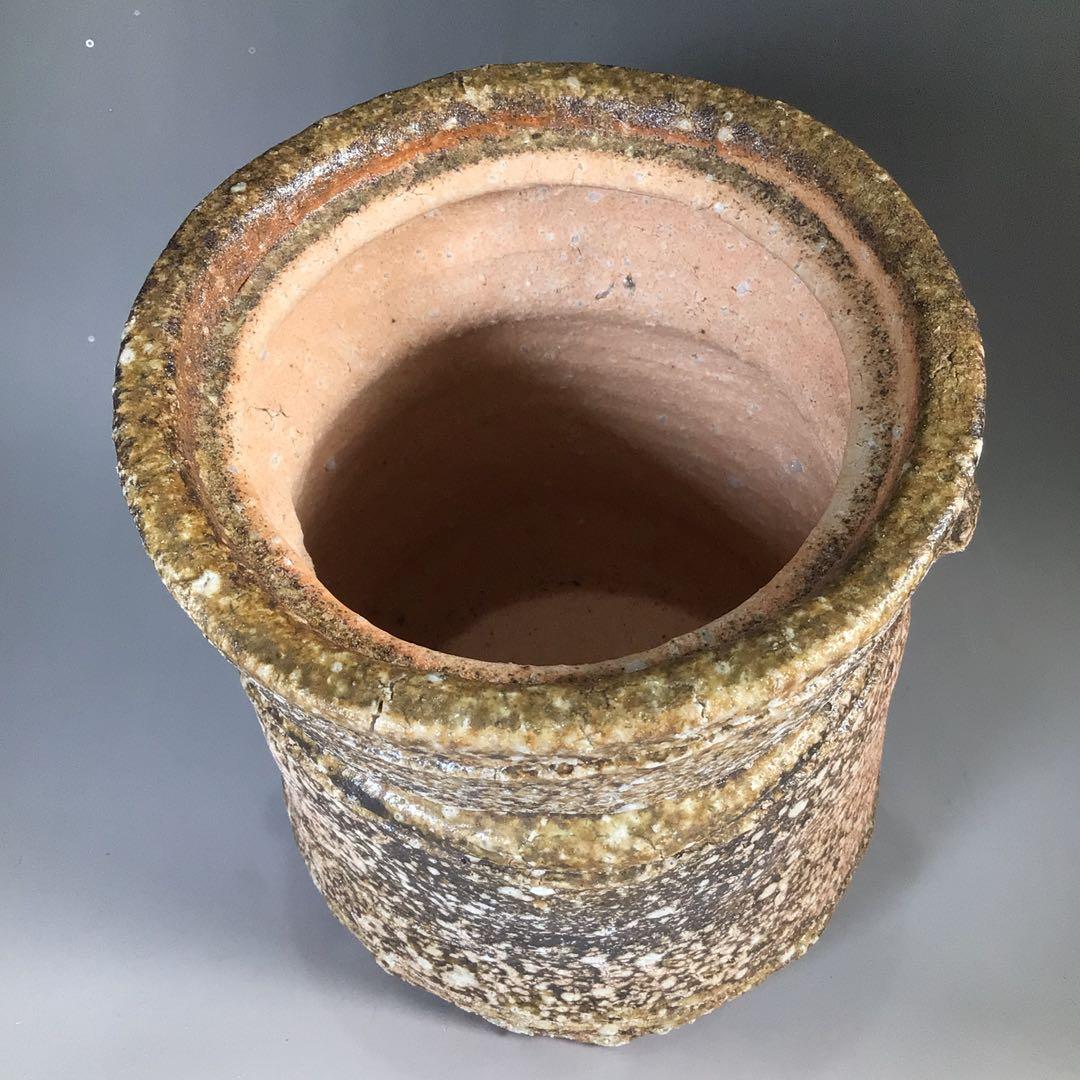 Ｎ６６６　水指　『信楽焼』『普門窯　小川青峰造』『耳付水指』　共箱　茶道具