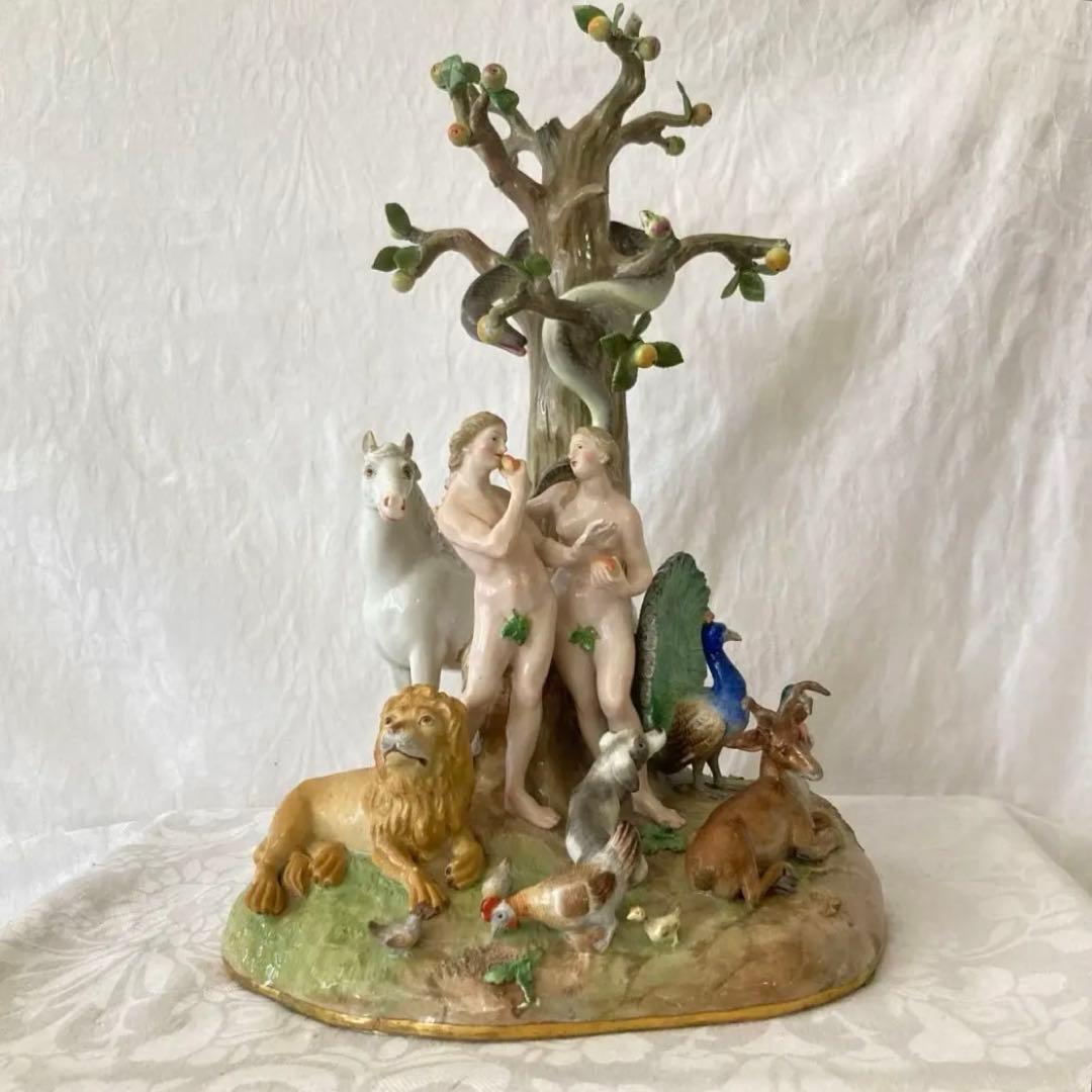 超希少【MEISSEN】 オールドマイセン アダムとイブ フィギュリン 置物