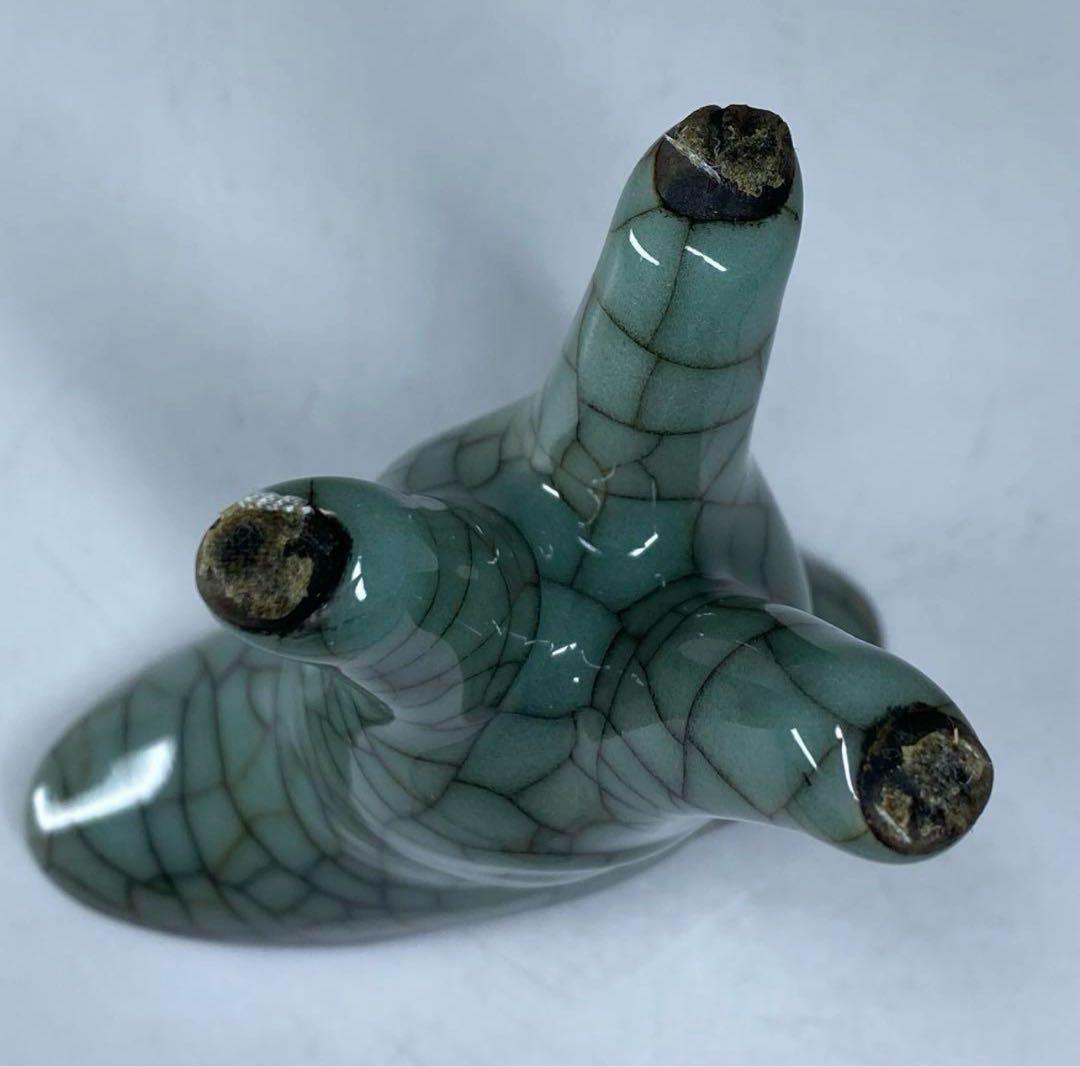 中国古窯　哥窯青磁ひび焼　爵　 高さ9.5㎝