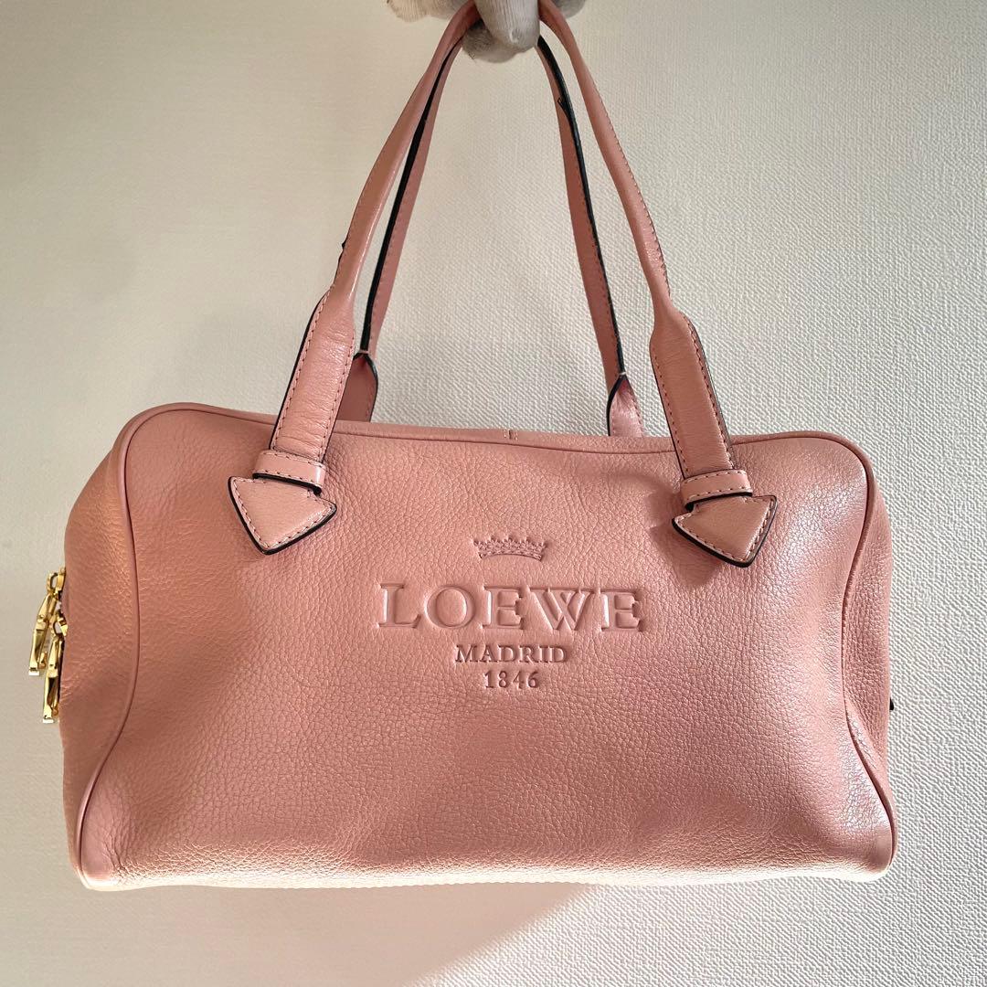 ロエベ　ヘリテージ　ハンドバッグ　ミニボストン　ロゴ型押し