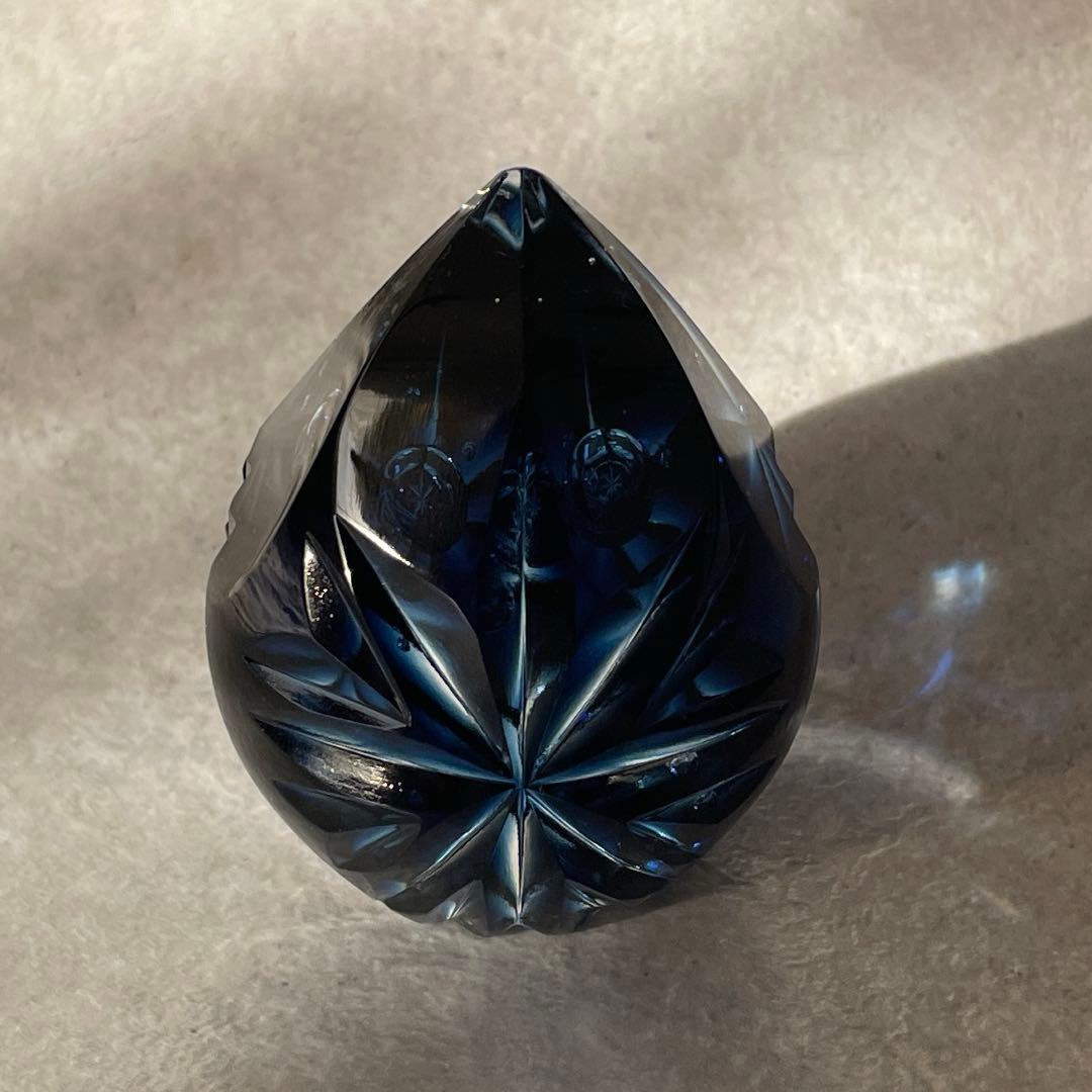 新品同様 薩摩切子 ペーパーウェイト 薩摩の雫 ブルー