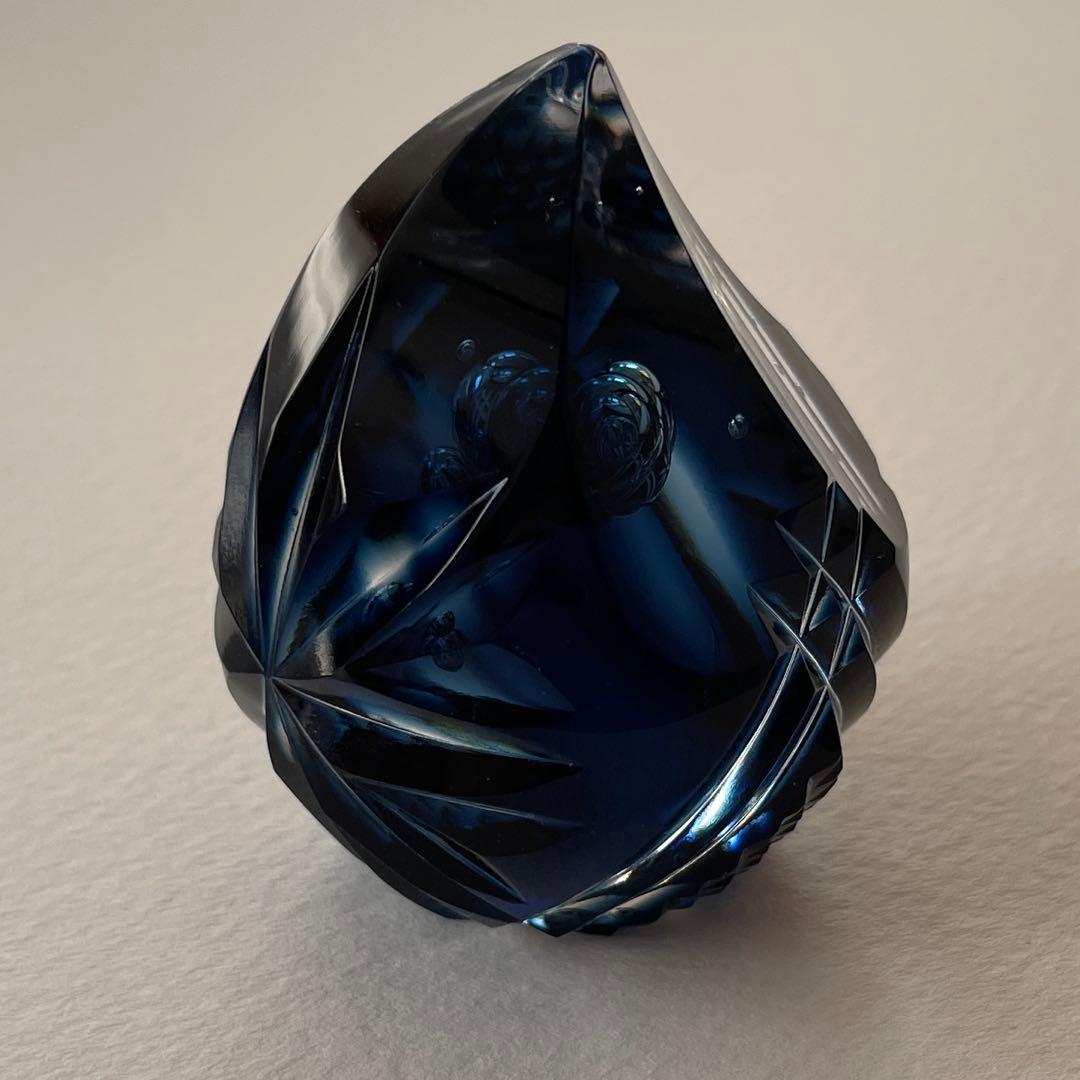 新品同様 薩摩切子 ペーパーウェイト 薩摩の雫 ブルー