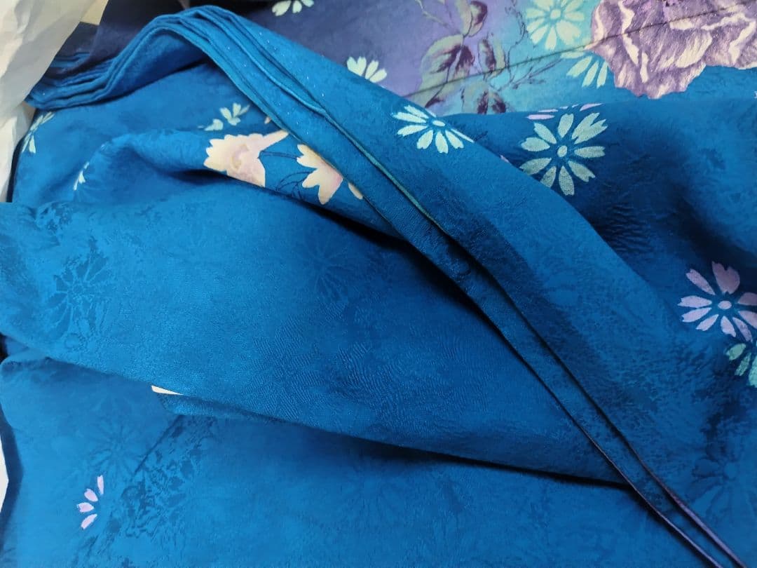 振袖５点セット　正絹　青色　HANAE MORI　成人式