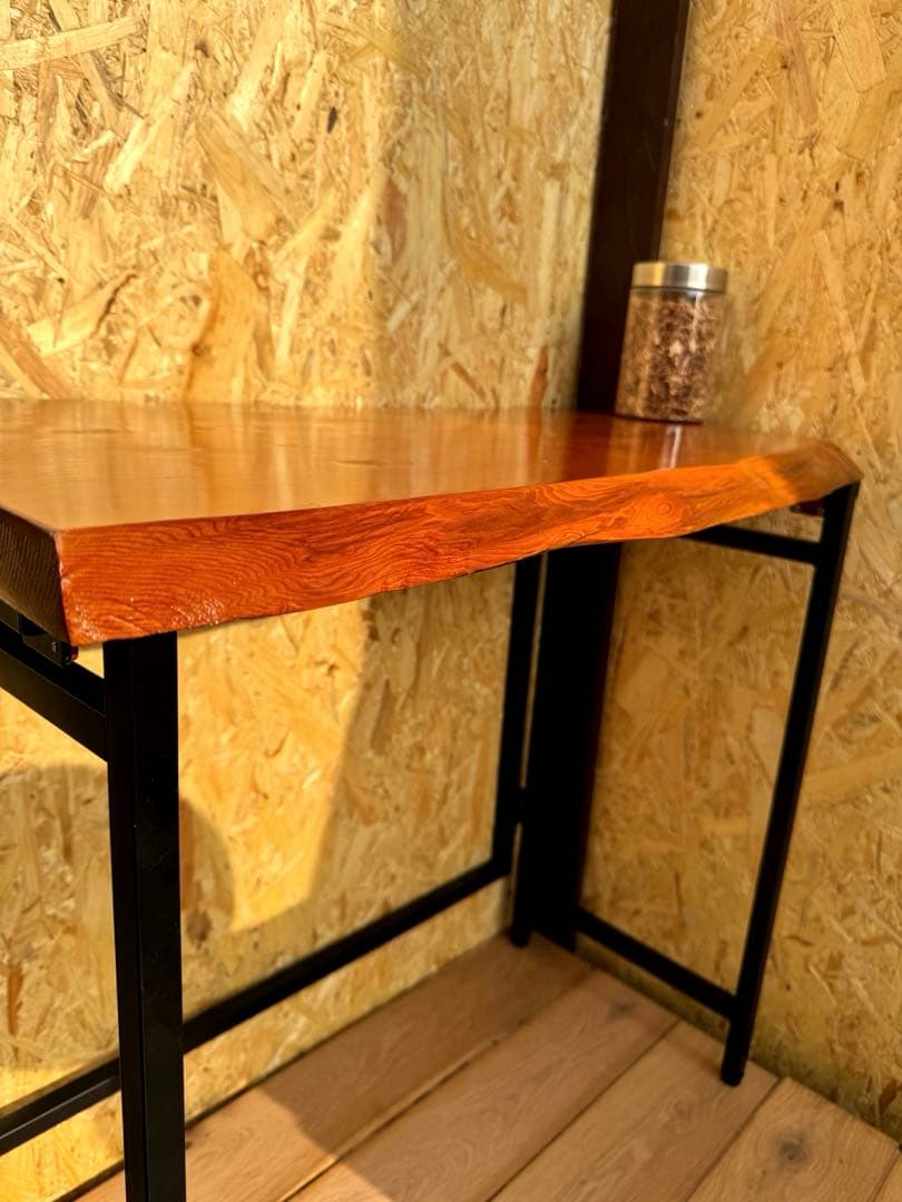 屋久杉　一枚板　テーブル　ウレタン塗装　アイアン脚付