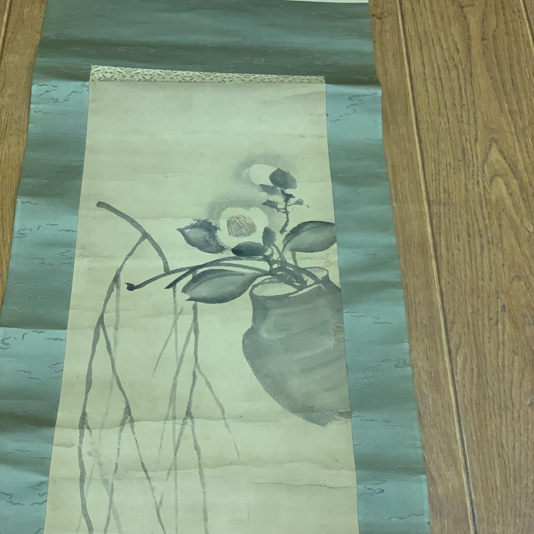 椿に柳　呉春　松村月渓　共箱付き　希少　落款