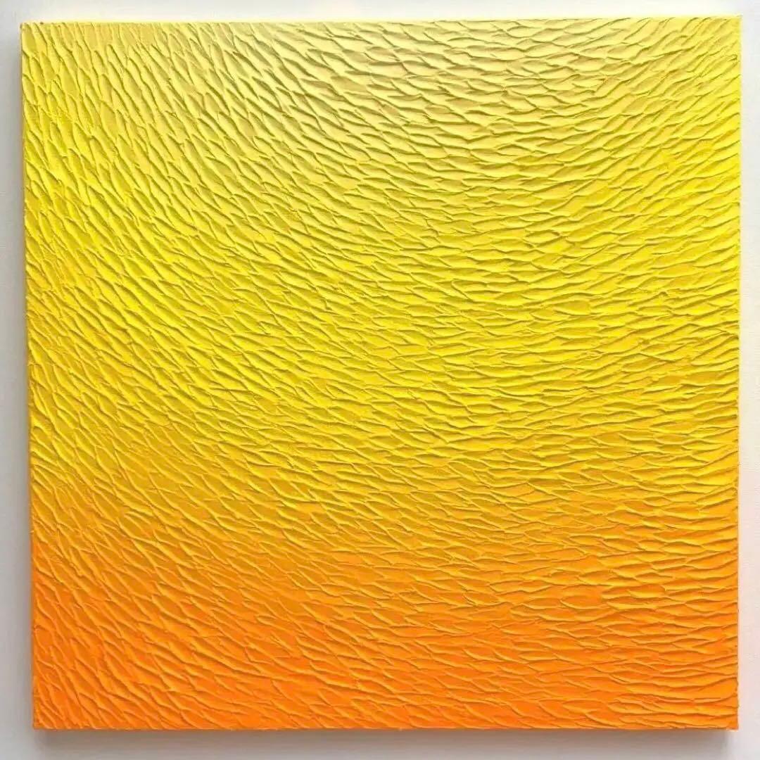 テクスチャーアート・海　サンセット＊キャンバスアクリル画オーシャン黄色絵画原画