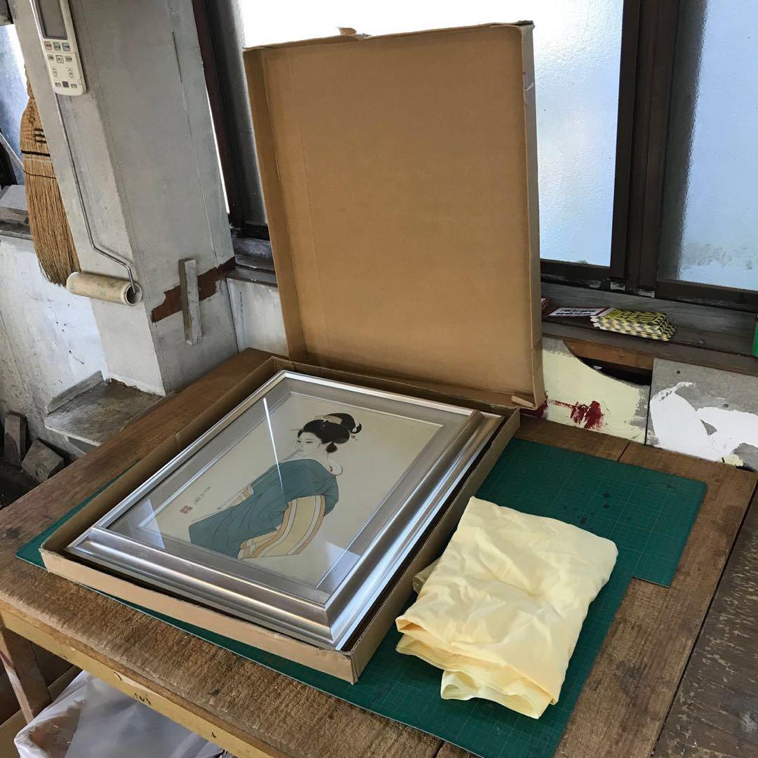 真作保証 直木孝太郎 着物の女性 F6号 直筆 肉筆 美人画 ガラス 日本画