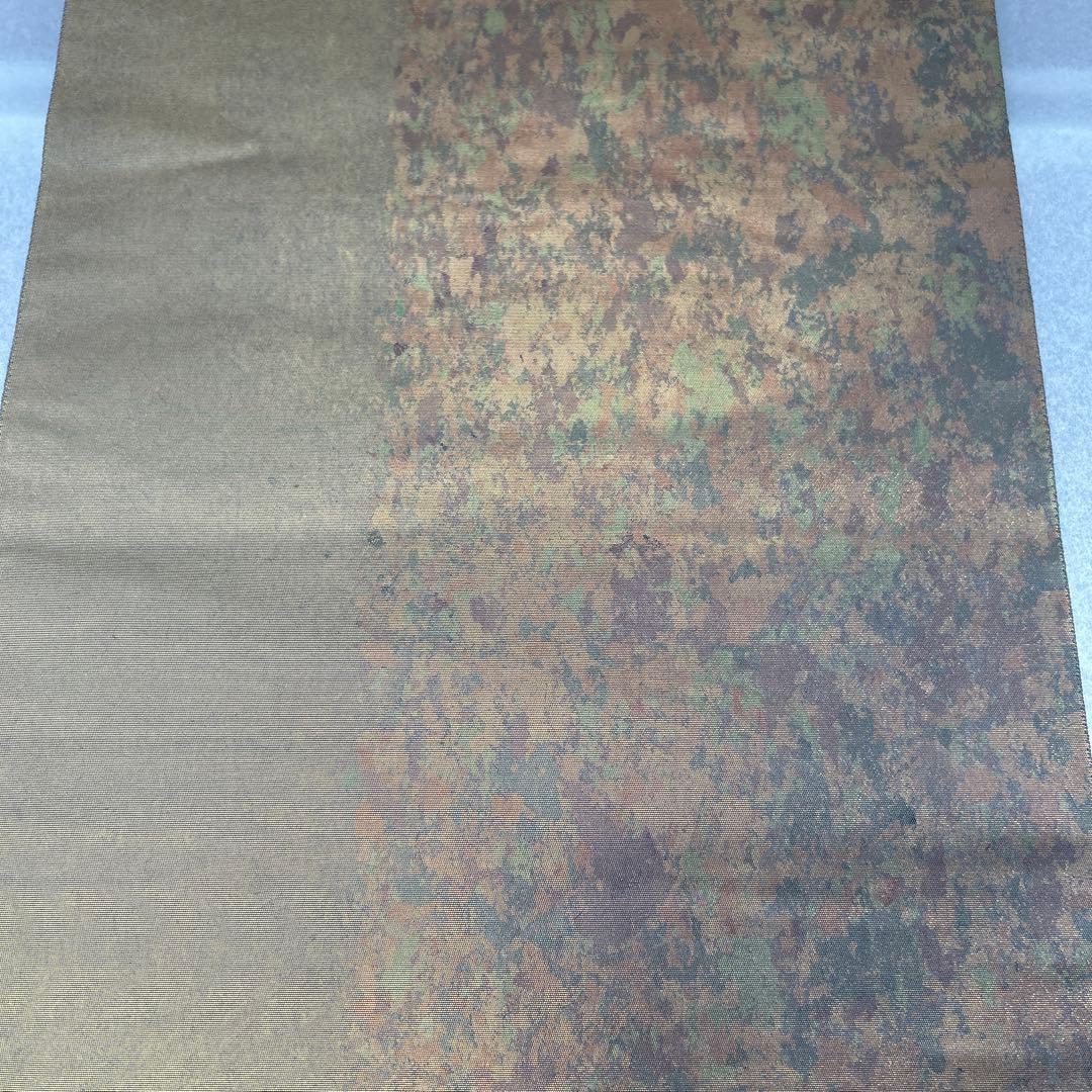 【本金箔 金泥箔】シルク製 六通柄袋帯 金色と茶色のグラデーション0105