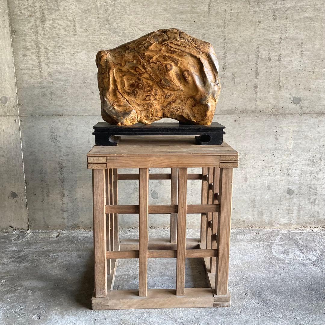 木化石 珪化木 天然 大型 置物 オブジェ 花器 フラワーベース 台座付 レトロ