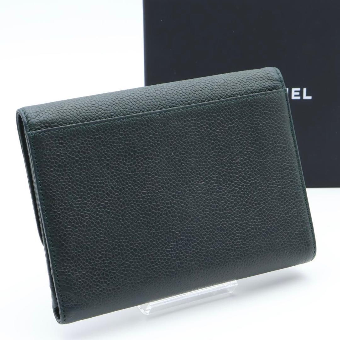 【極美品】CHANEL デカココ　三つ折り財布　キャビアスキン　グリーン