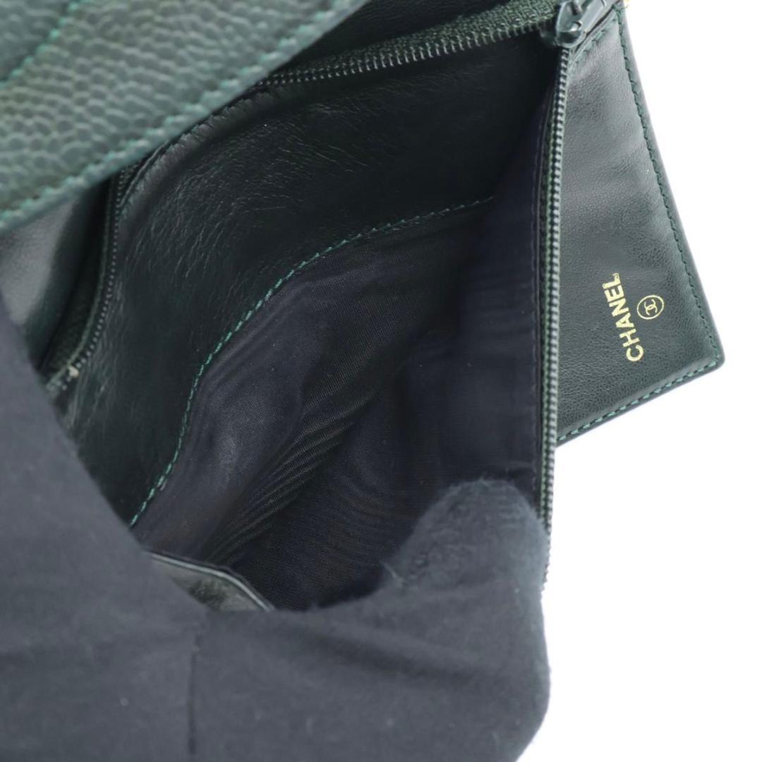 【極美品】CHANEL デカココ　三つ折り財布　キャビアスキン　グリーン