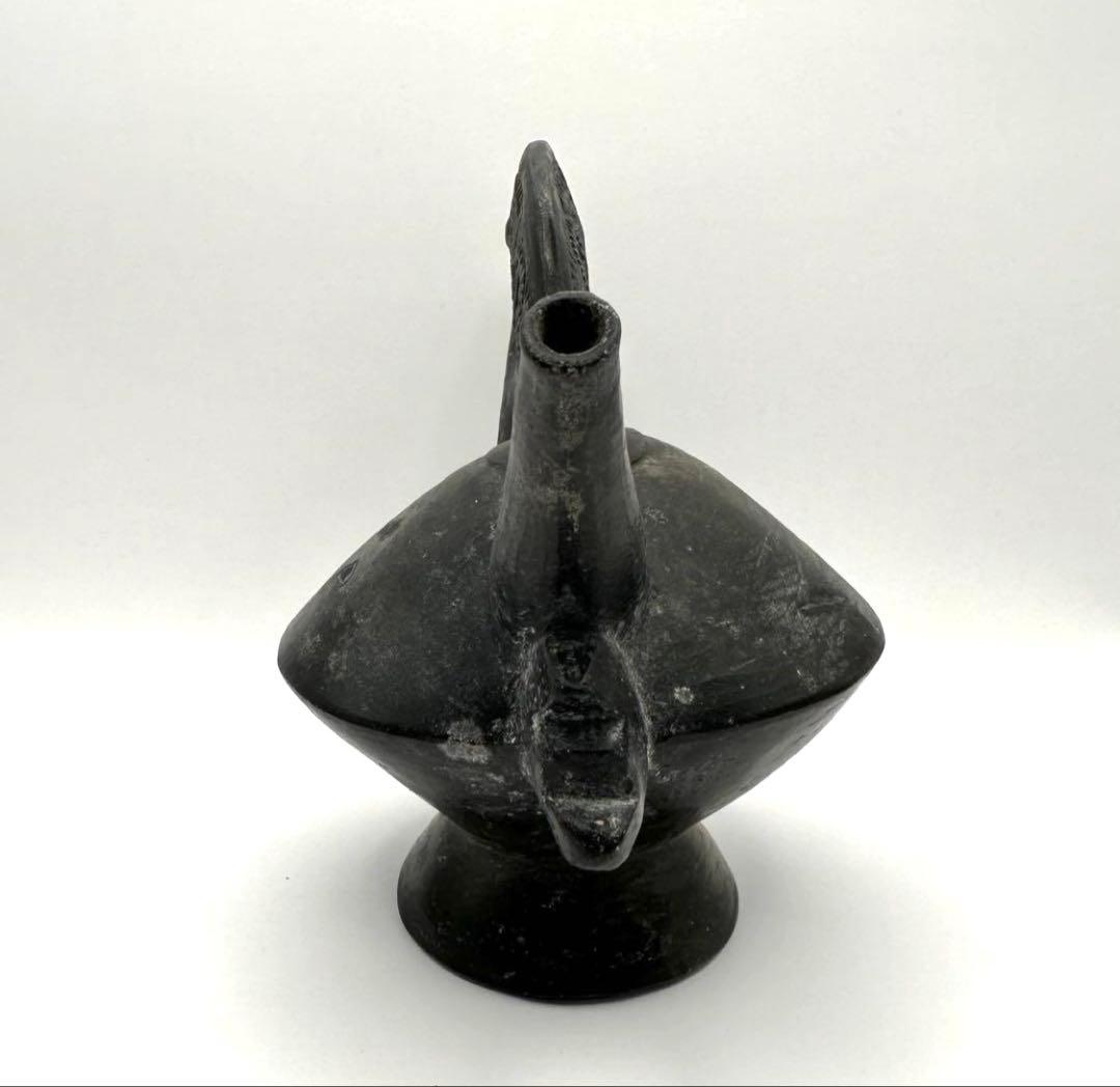 【土器】鑑定カード付 双口橋状注口土器 チムー文化ランバイエケ期 紀元1000年