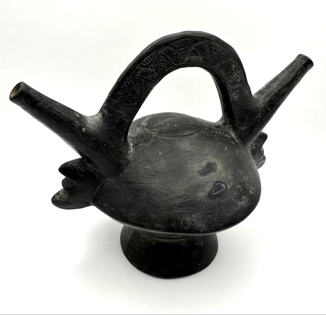 【土器】鑑定カード付 双口橋状注口土器 チムー文化ランバイエケ期 紀元1000年