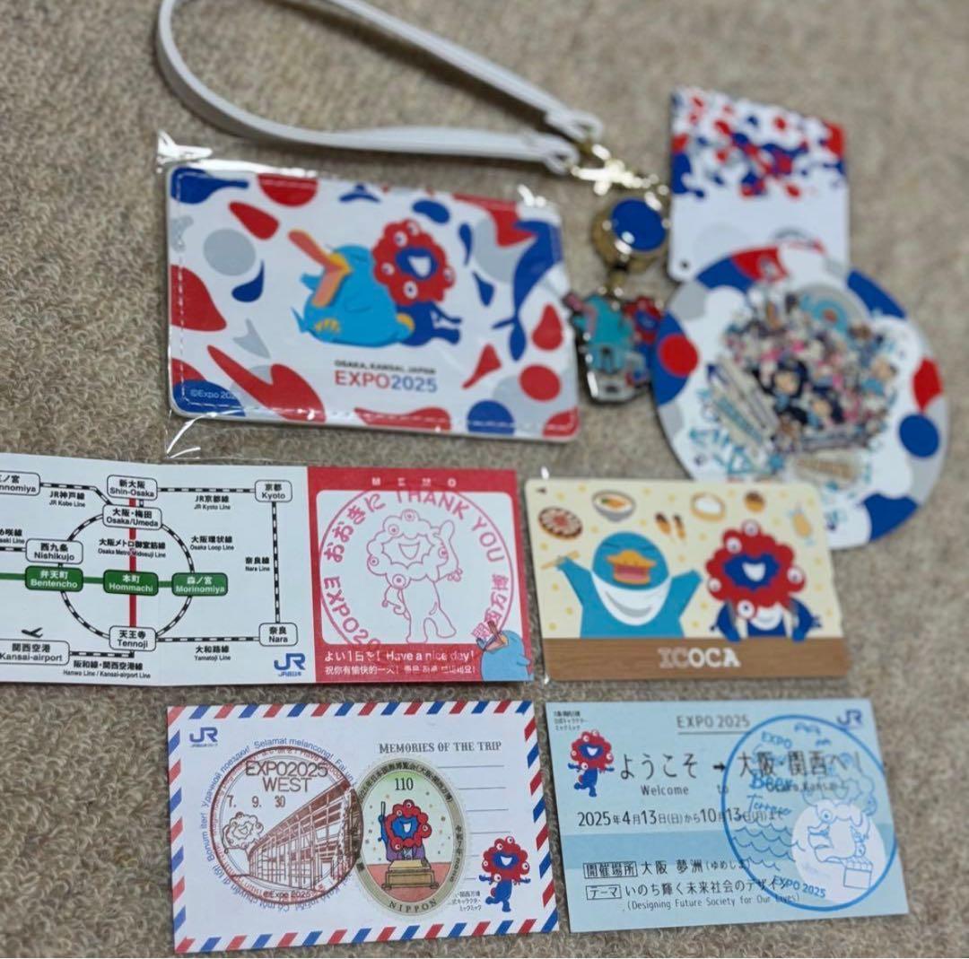 万博　記念ICOCA カード　合皮パスケース　記念切手　ミャクミャク　5点セット