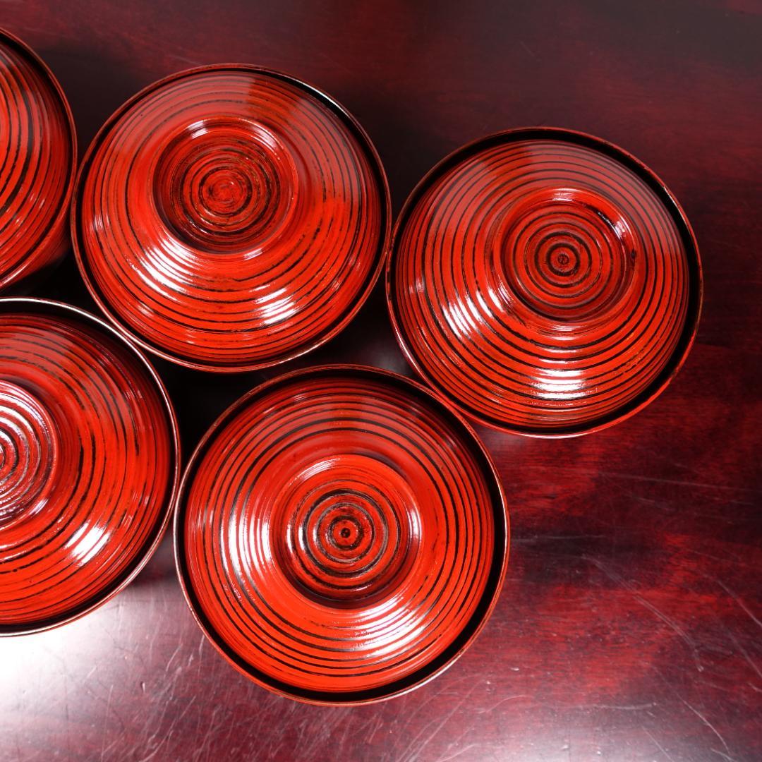 山中塗 喜八作 朱塗 内黒塗 見返結び松蒔絵 吸物椀 5客 共箱