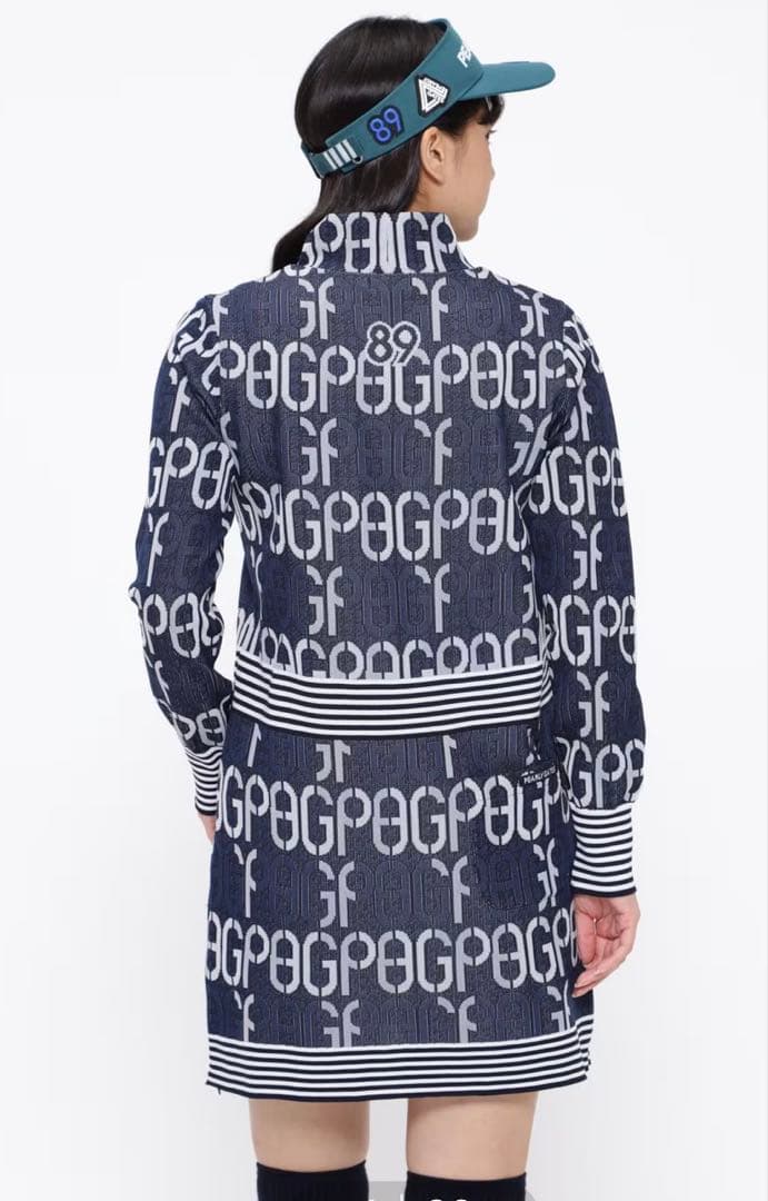 未着用☆パーリーゲイツアモッサロゴジャガード ニットワンピース PGクサリ柄