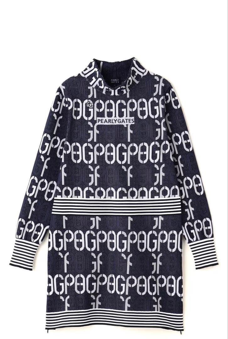 未着用☆パーリーゲイツアモッサロゴジャガード ニットワンピース PGクサリ柄