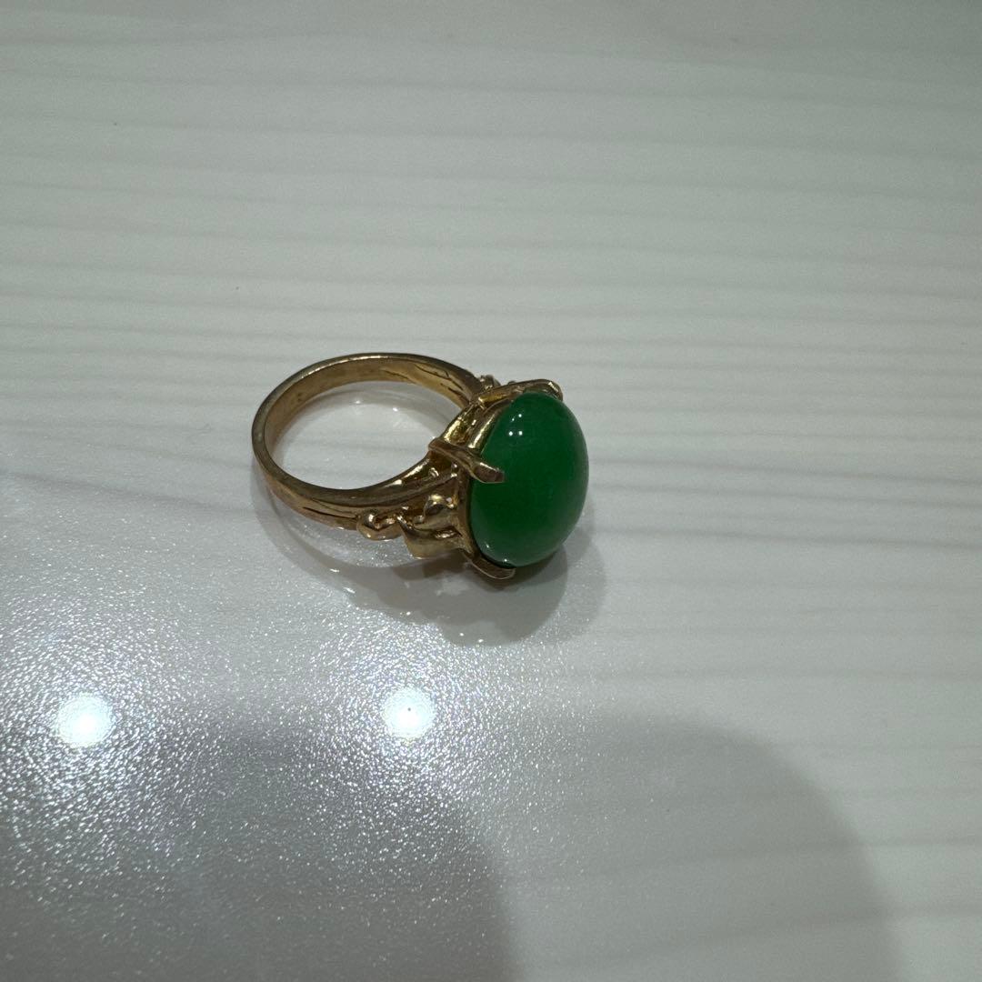 14K 刻印ヴィンテージ調 グリーンストーン リング