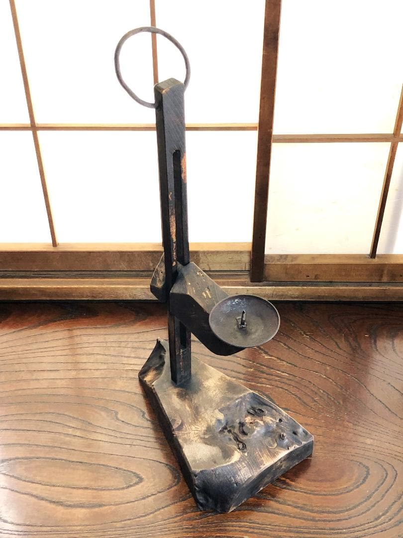 【 高低可変杢燭台 】　天然杢製　66ｃｍ　江戸時代　僅少品