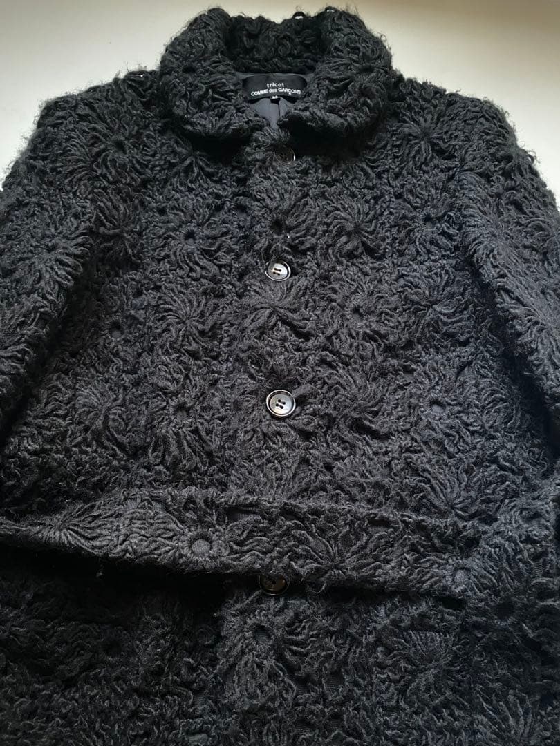 トリココムデギャルソン チェスターコート サイズM 花柄 総柄 ブラックトレンチ