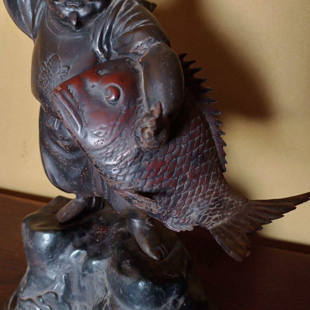 【古道具】恵比寿様 64cm 銅製 恵比寿 置き物 金属工芸 縁起物 工芸品