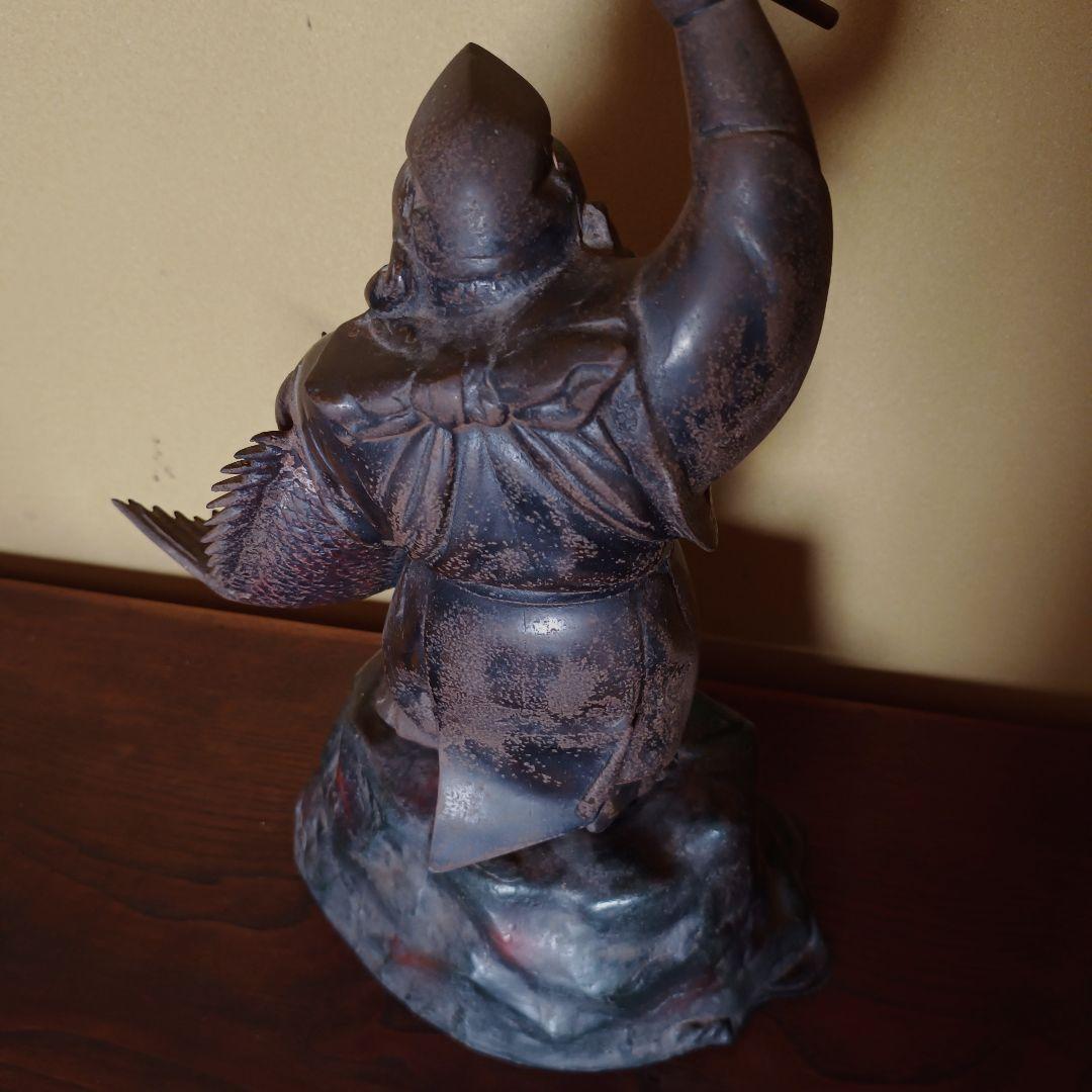 【古道具】恵比寿様 64cm 銅製 恵比寿 置き物 金属工芸 縁起物 工芸品