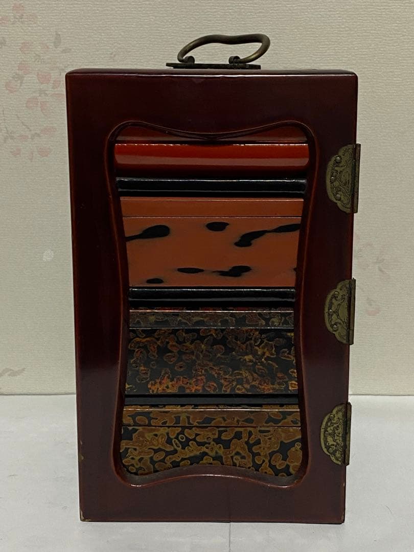 ♦明治時代工芸品 花見 野立て用 四段携帯弁当箱 提重 漆器 古美術品 骨董品
