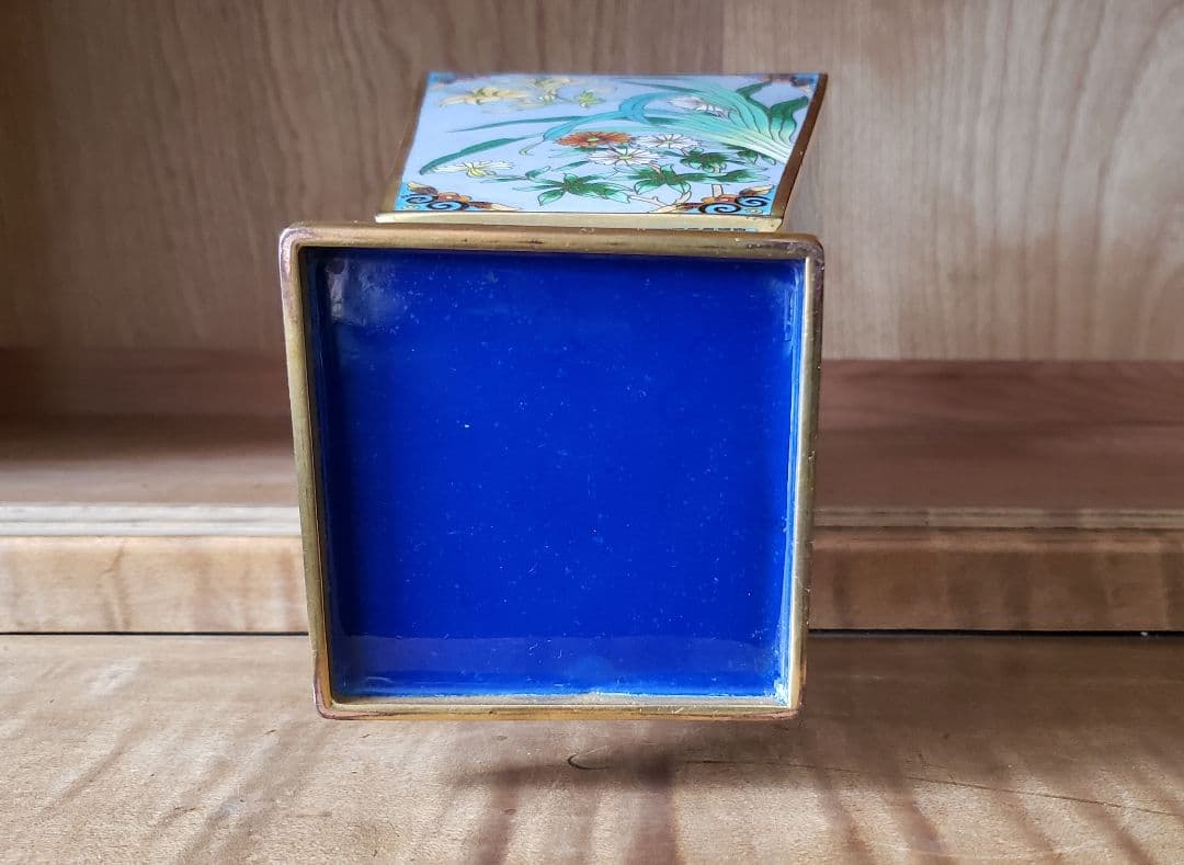 七宝 花瓶 花鳥図 台座付