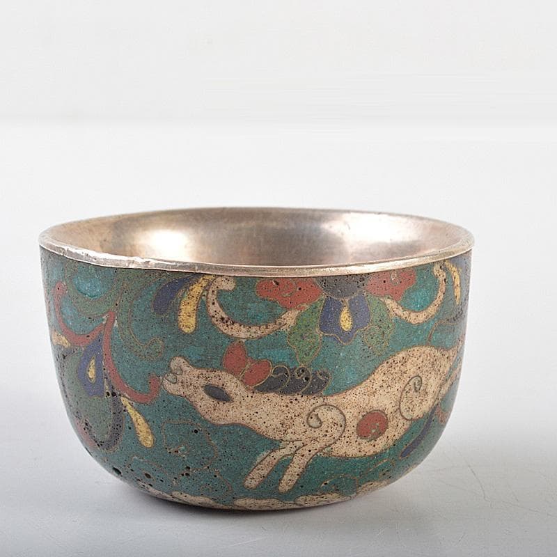 中国　唐物　古七宝内銀張　神獣文　盃　M　R6930