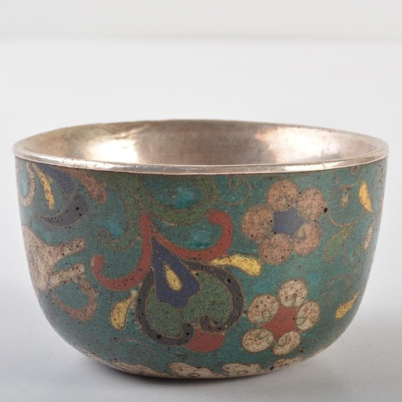 中国　唐物　古七宝内銀張　神獣文　盃　M　R6930