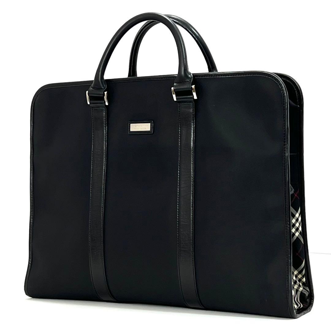 バーバリーブラックレーベル　ビジネスバッグ　ナイロン　レザー　チェック　ブラック