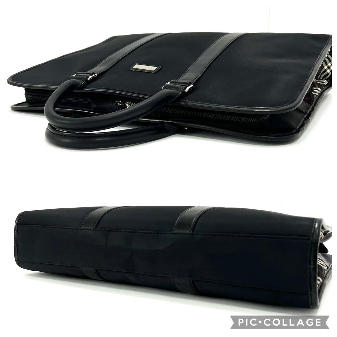 バーバリーブラックレーベル　ビジネスバッグ　ナイロン　レザー　チェック　ブラック