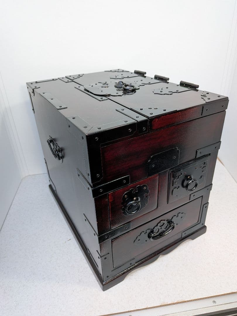 b746、時代 箪笥 懸硯 鍵付き 古民芸 小箪笥 引出し 掛硯 硯箱