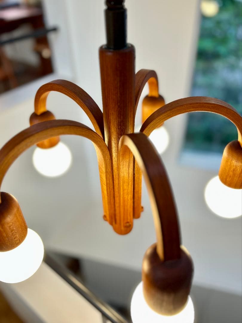 独1970年代　DOMUS　チーク無垢材　ヴィンテージ・5灯シャンデリア　美品